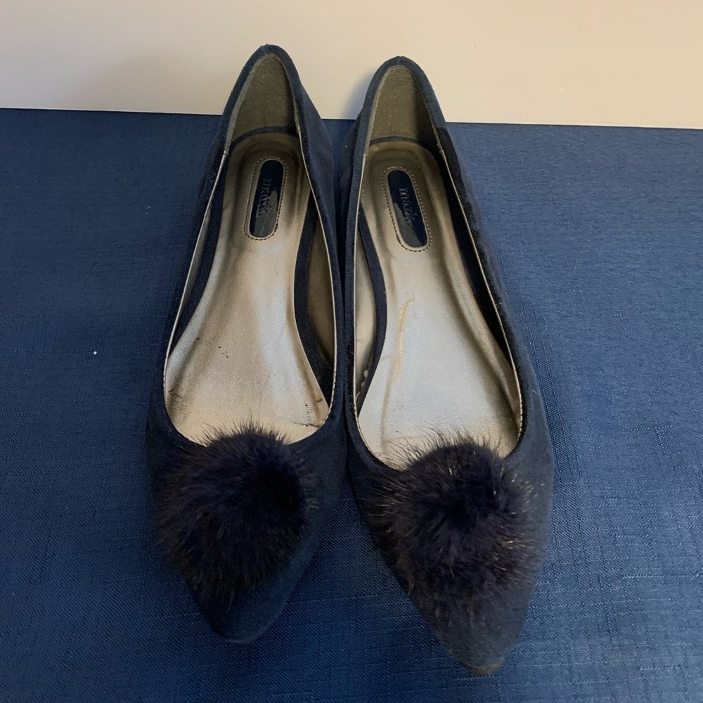 Mark. Flats Navy Blue Shoes with Pom Poms Women's Size 7